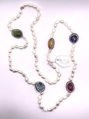 Iris & Lily London New Freshwater Pearl Gemstone Rhinestone Long Necklace